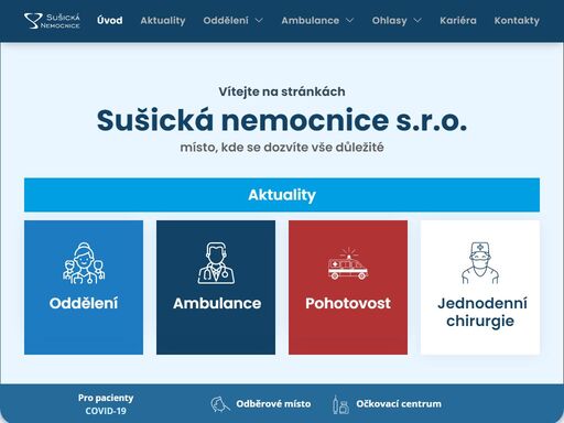 sušická nemocnice, poskytovatel zdravotní péče v sušici. aktuality, informace o odděleních a kontakty.