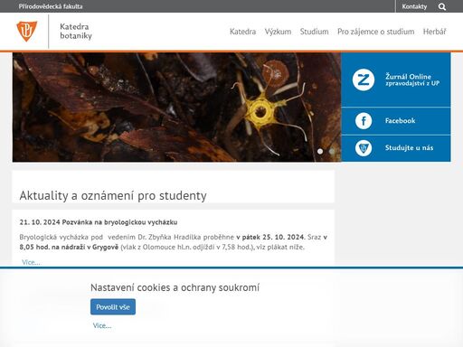 hlavní webové stránky přírodovědecké fakulty univerzity palackého v olomouci