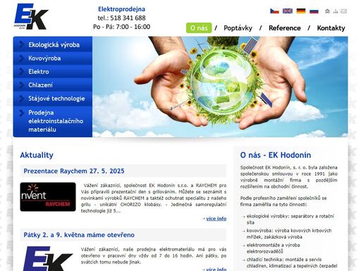 ek hodonín - výrobce a dodavatel v oblasti čištění odpadních vod, elektrovýroba, kovovýroba, stájové technologie a chladící technologie