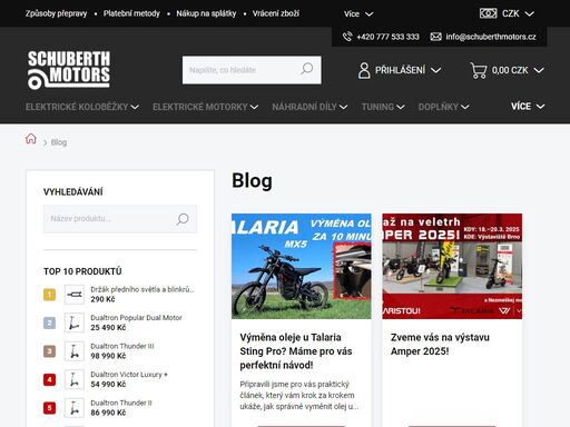 jsme prodejci elektrických koloběžek a motorek. v naší nabídce naleznete značky talaria, suro-ron, vmoto, dualtron, bronco a další. kromě toho máme i spoustu příslušenství a servis!