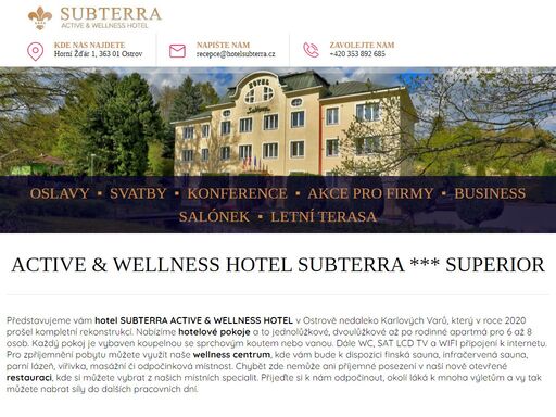 active & wellnes hotel subterra v ostrově u karlových varů nabízí pro své návštěvníky komfortní ubytování, nově otevřenou restauraci a wellness centrum.