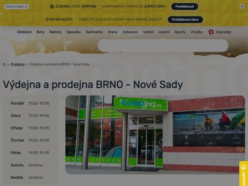 pořiďte na pobočce v brně vybrané outdoorové a kempingové vybavení nebo vyzvedněte svou objednávku z e-shopu 4camping! info o prodejně zde ?