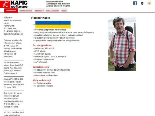 ing. vladimír kapic - kapic software. programování v php, mysql, mssql, mongodb, nette, refaktoring, analýza, lektorská činnost. faktografické rešerše.