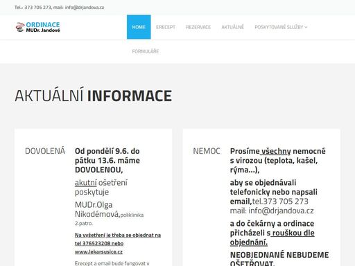 informace o službách poskytovaný v ordinaci praktického lékaře