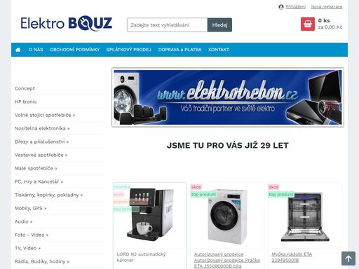 internetový elektro specialista se zaměřením na bílé zboží, vestavné spotřebiče a elektroniku. dodáváme ledničky, myčky, sušičky, sporáky, vestavěné trouby, varné desky, digestoře, vysavače, bojlery, lcd, led, plazmové televize.