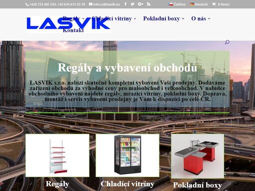 lasvik s.r.o. nabízí skutečně kompletní vybavení vaší prodejny. dodáváme zařízení obchodů za výhodné ceny pro maloobchod i velkoobchod. v nabídce obchodního vybavení najdete regály, chladicí vitríny, pokladní boxy. doprava, montáž i servis vybavení prodejny je vám k dispozici po celé čr.