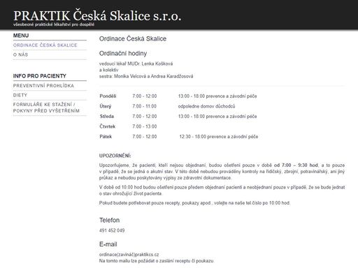 praktický lékař pro dospělé, praktik česká skalice s.r.o.