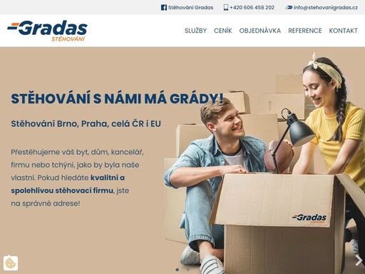 přestěhujeme váš byt, dům, kancelář, firmu nebo tchýni, jako by byla naše vlastní. v brně, v praze, kdekoliv. pokud hledáte kvalitní a spolehlivou stěhovací firmu, jste na správné adrese! stěhování s námi má grády! kontaktujte nás ještě dnes!