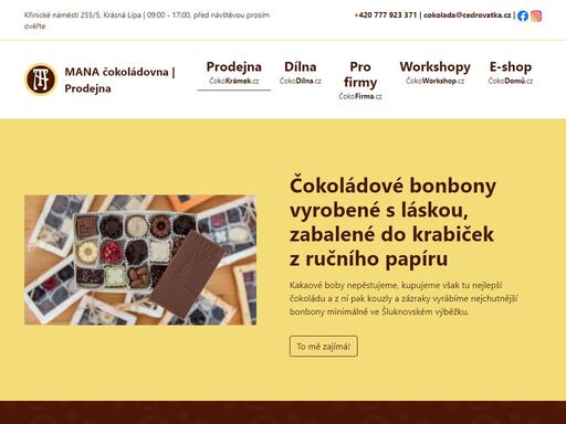 čokoládové bonbony vyrobené s láskou, zabalené do krabiček z ručního papíru.