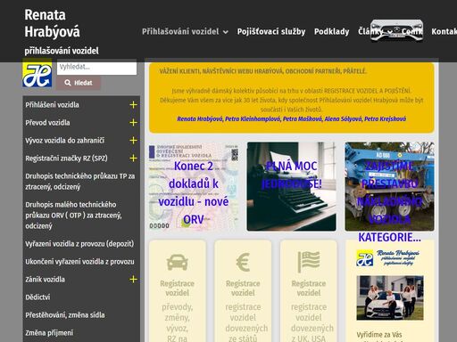 přihlašování vozidel - renata hrabýová - přihlašování vozidel, pojišťovací služby