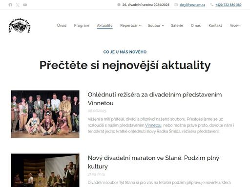 divadelní představení, repertoár tvoří převážně komedie, pořádáme činoherní představení našeho i hostujících souborů, zábavné estrády, společenské večery a hudební události.