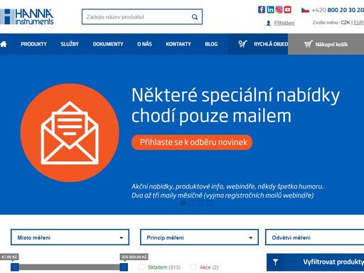 laboratorní technika a měřicí přístroje hanna instruments, eshop a zastoupení předního světového výrobce. přístroje pro měření ph, titraci, fotometrii, digitální teploměry. využití v průmyslu, laboratoři i terénu.