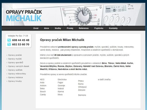 provádíme odborné profesionální opravy praček a ostatních elektrospotřebičů. máme více než dvacetileté zkušenosti s opravami praček. působíme v oblastech brno, tišnov, velká bíteš, kuřim, veverská bítýška, rosice a okolí těchto měst.
