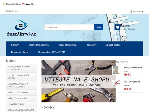 náš eshop železářství az, nabízí veškeré železářské potřeby. máme k dispozici vše pro řemeslníky i domácí kutily.
náš obchod nabízí poštovní schránky, jmenovky, kukátka, zámky, bezpečnostní kování, interiérové kliky, dveřní zavírače, cylindrické vložky, kladky a kladkostroje, potřeby pro truhláře, zedníky, malíře, zámečníky i zahradníky.
