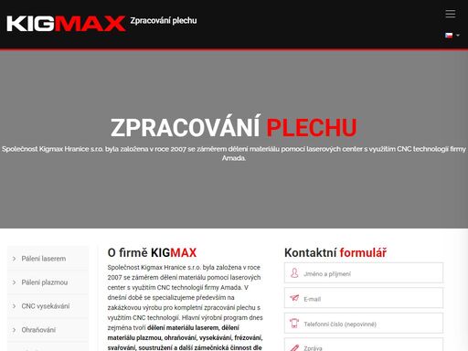 kigmax hranice s.r.o. - pálení laserem a jiné zpracování plechu