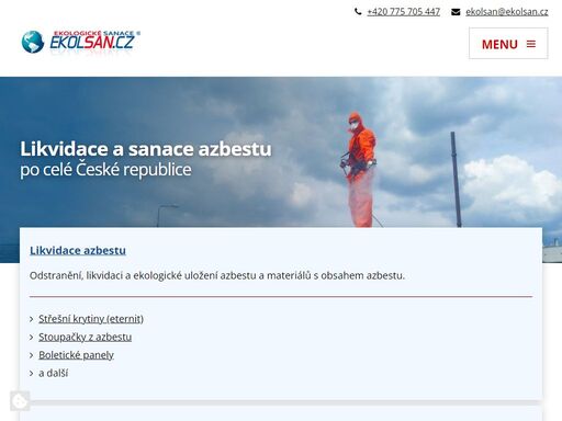 specializujeme se na likvidaci a sanaci azbestu a materiálů s obsahem azbestu, měření obsahu azbestu v ovzduší a stavebních materiálech, demolice a likvidace nebezpečných odpadů. působíme po celé čr.