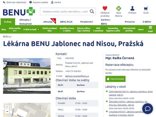 ?lékárna s bezbariérovým přístupem je otevřena každý všední den 7:00 - 18:00. kromě běžného poradenství vám proškolený personál nabízí i homeopatickou poradnu.?