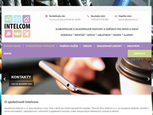 intelcom, s.r.o. – dodávka, montáž a servis komunikační, zabezpečovací a informační techniky, elektrických rozvodů a zařízení. 