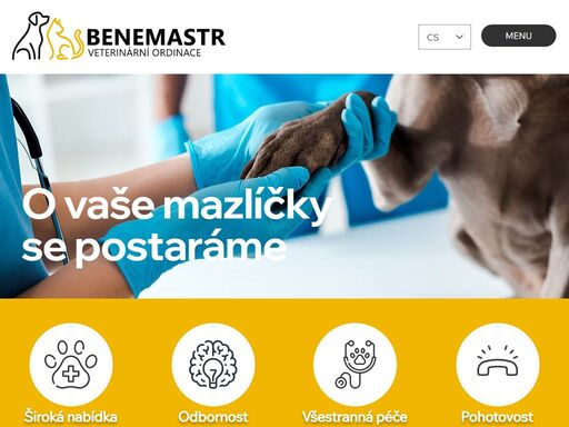 benemastr – sdružení veterinárních lékařů poskytujících komplexní veterinární služby a odbornou péči o zvířata. nabízíme široké spektrum diagnostiky, léčby a preventivní péče pro vaše zvířecí miláčky. najdete nás v ordinacích v náchodě, hronově, broumově a jaroměři 