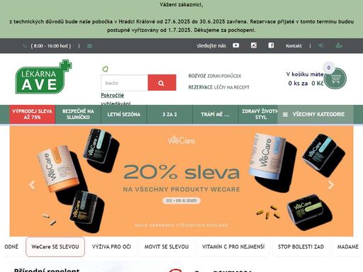 v naší internetové lékárně nabízíme volně prodejné přípravky z kategorie vitamínů, potravinových doplňků, kosmetiky a přípravky pro péči o vaše zuby. součástí sortimentu je také kojenecká výživa a různé produkty pro matky s dětmi, přírodní léčiva 