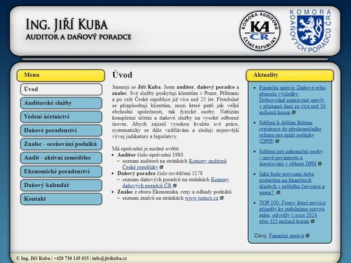 ing. jiří kuba - auditor, daňový poradce a znalec z oboru ekonomika, ceny a odhady podniků. služby klientům v praze, příbrami a po celé české republice.