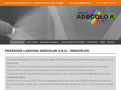 prášková lakovna adecolor s.r.o.-prostějov-povrchová úprava ocelových, hliníkových, pozinkovaných plechů, profilů, trubek