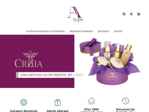 homepage. vítáme vás ve specializovaném obchodě společnosti atypo s.r.o.
společnost vznikla v roce 1992. v současné době se soustředí na obchod s kosmetickými produkty obsahující šafrán. 
výrobcem je společnost crozia, která má vlastní šafránová pole, ze kterých sbírá potřebný materiál pro své výrobky. 
 šafrán se…