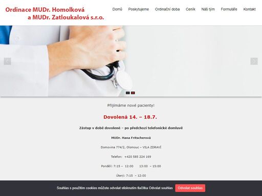 ordinace praktického lékaře pro dospělé mudr. miloslava homolková a mudr. lenka zatloukalová, zikova 1, obvod olomouc nové sady, povel.