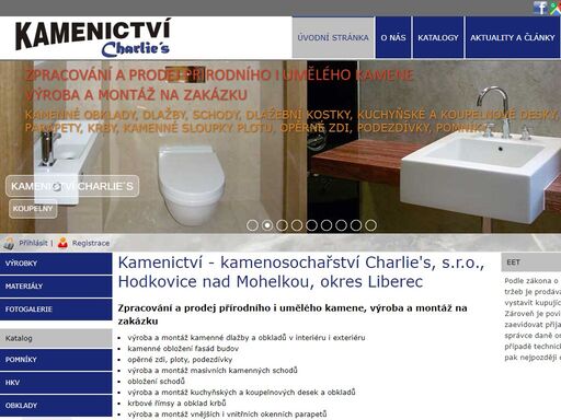 zpracování prodej přírodního kamene podezdívky domů opěrné zdi plotové sloupky schody dlažby obklady parapety kamenné kuchyňské linky koupelnové desky pomníky krbové římsy