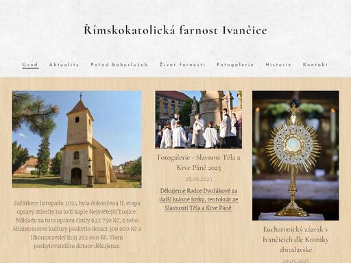 začátkem listopadu 2024 byla dokončena ii. etapa opravy střechy na lodí kaple nejsvětější trojice. náklady za tuto opravu činily 622 759 kč, z toho ministrerstvo kultury poskytlo dotaci 300 000 kč a jihomoravský kraj 262 000 kč. všem poskytovatelům dotace děkujeme.