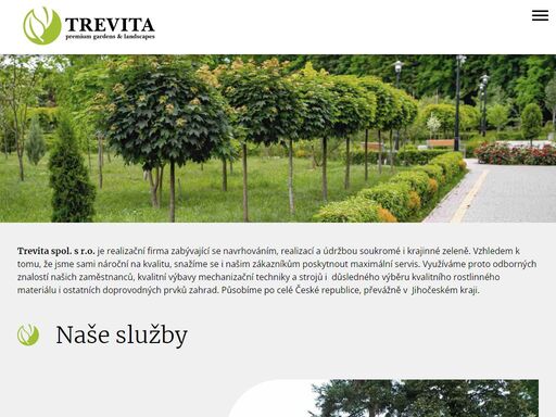 trevita s.r.o. štěkeň | návrhy, realizace, údržba zahrad, veřejné a krajinné zeleně, privátní zahrady, veřejná zeleň a parky, terénní úpravy, závlahy, alejová výsadba, likvidace porostů, mobilní zeleň