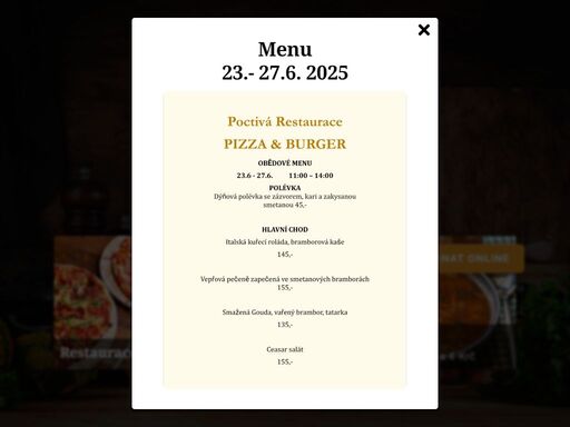 poctivá restaurace zajišťuje rozvoz pizzy. rozvoz jídla si můžete objednat dvěma způsoby, jednoduše online a nebo po telefonu.