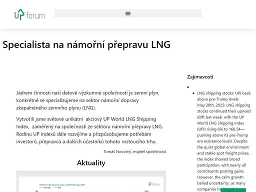 up index námořní přepravy lng, varšavská burza, česká burza, investice a geopolitika.