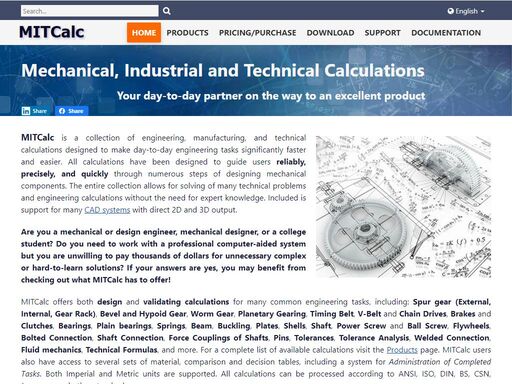 engineering tools for design and calculation of mechanical components (gear, belt & chain drives, bearings, springs, beam, shaft, bolt connection, tolerances and many others) according to various international standards with direct 2d/3d cad output.