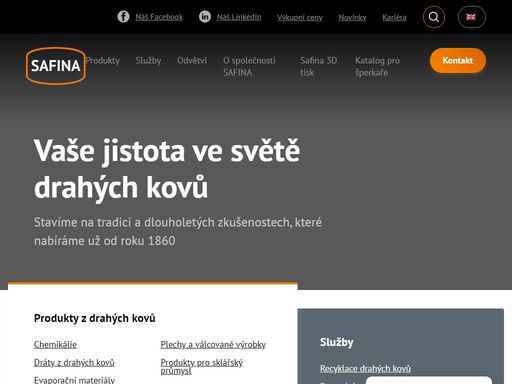 safina, s tradicí od roku 1860, nabízí širokou škálu produktů a služeb v oblasti drahých kovů, od recyklace až po laboratorní vybavení a aditivní výrobu.