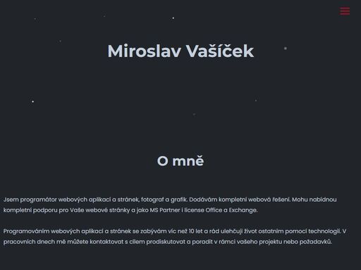 miroslav vasicek renesanční ajťák programátor webových stránek a aplikací na míru. designer, grafik a fotograf