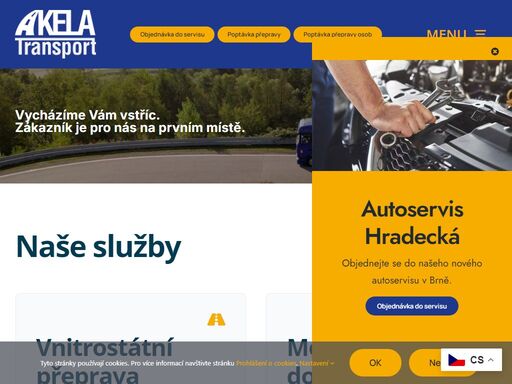 společnost akela transport spol. s.r.o. se zabývá mezinárodní a národní kamionovou dopravou po celé evropě a čr. akela trasport byla založena roku 2007  jako nástupnická společnost autodopravy jiří vlk, který započal svoji činnost již v roce 1994.