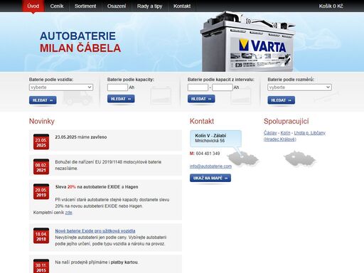 kolín. autobaterie, motobaterie, gelové, staniční, trakční, průmyslové baterie značek exide a varta.
zaručená kvalita, komfortní baterie pro všechny typy nasazení včetně těch nejtěžších. dlouhá doba životnosti, testy zaručená kvalita.
výhodné cen