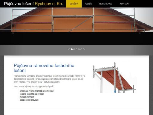 lešení, půjčovna, pronájem lešení, rychnov nad knižnou půjčovna fasádního rámového lešení mj uni 70. montáž a demontáž lešení. rychnov nad knižnou, dobruška, týniště nad orlicí, kostelec nad orlicí, vamberk, hradec králové, pardubice a okolí.