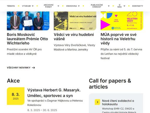     múa av čr zkoumá české moderní dějiny ve středoevropském kontextu, kodikologii a dějiny vědy. spravuje rozsáhlé archivní a knihovní fondy.
