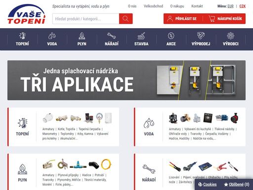 e-shop specializovaný na vytápění a tepelné zdroje, rozvod a ohřev vody, plynové spotřebiče a armatury, zařízení koupelen.