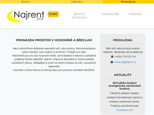 najrent s.r.o. poskytovatel pronájmu kanceláří a;školících místností v;hodoníně, kanceláři v;břeclavi
a;provozovatel samoobslužné restaurace v;hodoníně.
