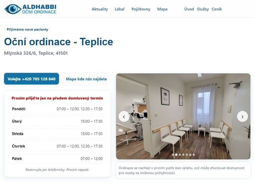 oční ordinace, teplice, oftalmolog, mudr. yahia al-dhabbi, al-dhabbi, oční lékař, oční vyšetření, pojišťovny, vzp, vozp, cpzp oční ordinace v teplicích - mudr. yahia al-dhabbi. specializace v oftalmologii, přijímáme nové pacienty. objednání telefonicky +420 705 128 840. mlýnská 326/6, teplice.