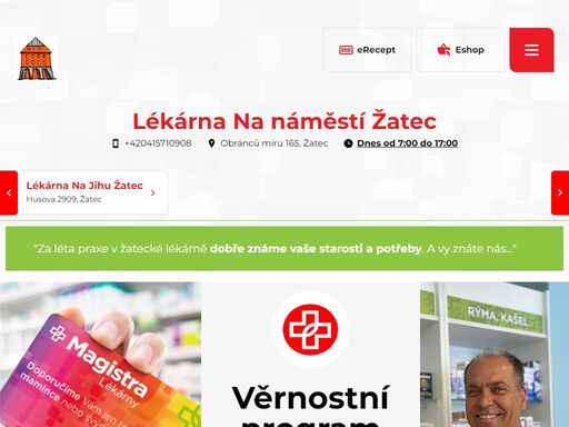magistra lékárna na náměstí žatec jsme tu pro vás. v naší lékárně vám zajistíme rozměrné zdravotní pomůcky s dopravou domů zdarma.