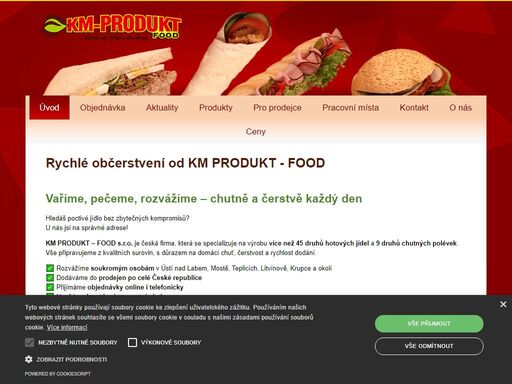 vyrábíme hotová jídla, čerstvé bagety, tortilly, pletenky, hamburgery, řízky, sendviče, delikatesy. pečivo dodáváme vždy čerstvé z vlastní pekárny. všechny náplně pochází z naší výrobny.