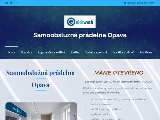 denně 8,00 - 20,00 hodin (poslední praní v 19,00)