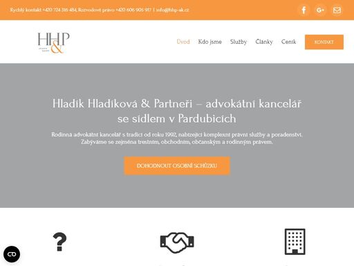 advokátní kancelář hladík hladíková & partneři naleznete v centru pardubic. zavedená rodinná advokátní kancelář pro řešení každé právní situace