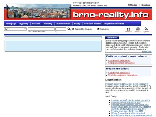 reality v brně prodej, koupi, pronájem jakékoli nemovitosti, bytu, pozemku, domu, chaty a chalupy či komerční nemovitosti v oblasti brna. najdete zde panelové i cihlové byty. byty půdní, nové, nájemní i obecní. na prodej, k pronájmu i na výměnu či spolubydlení. nemovitosti, rodinné domy, chaty a chalupy na prodej či k pronajmutí. pozemky stavební, pole, louky či lesy. 