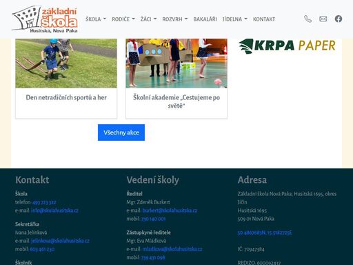 informace ze života základní školy nová paka, husitská 1695.