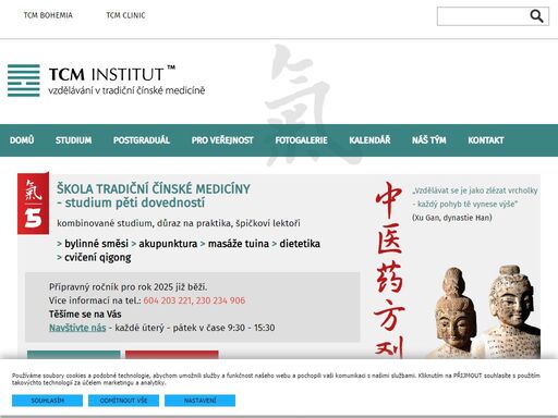 vzdělávací zařízení poskytující výuku tradiční čínské medicíny. předáváme výuku čínské medicíny v její nejúplnější podobě a propojujeme různé terapeutické metody. pořádáme semináře o čínské medicíně